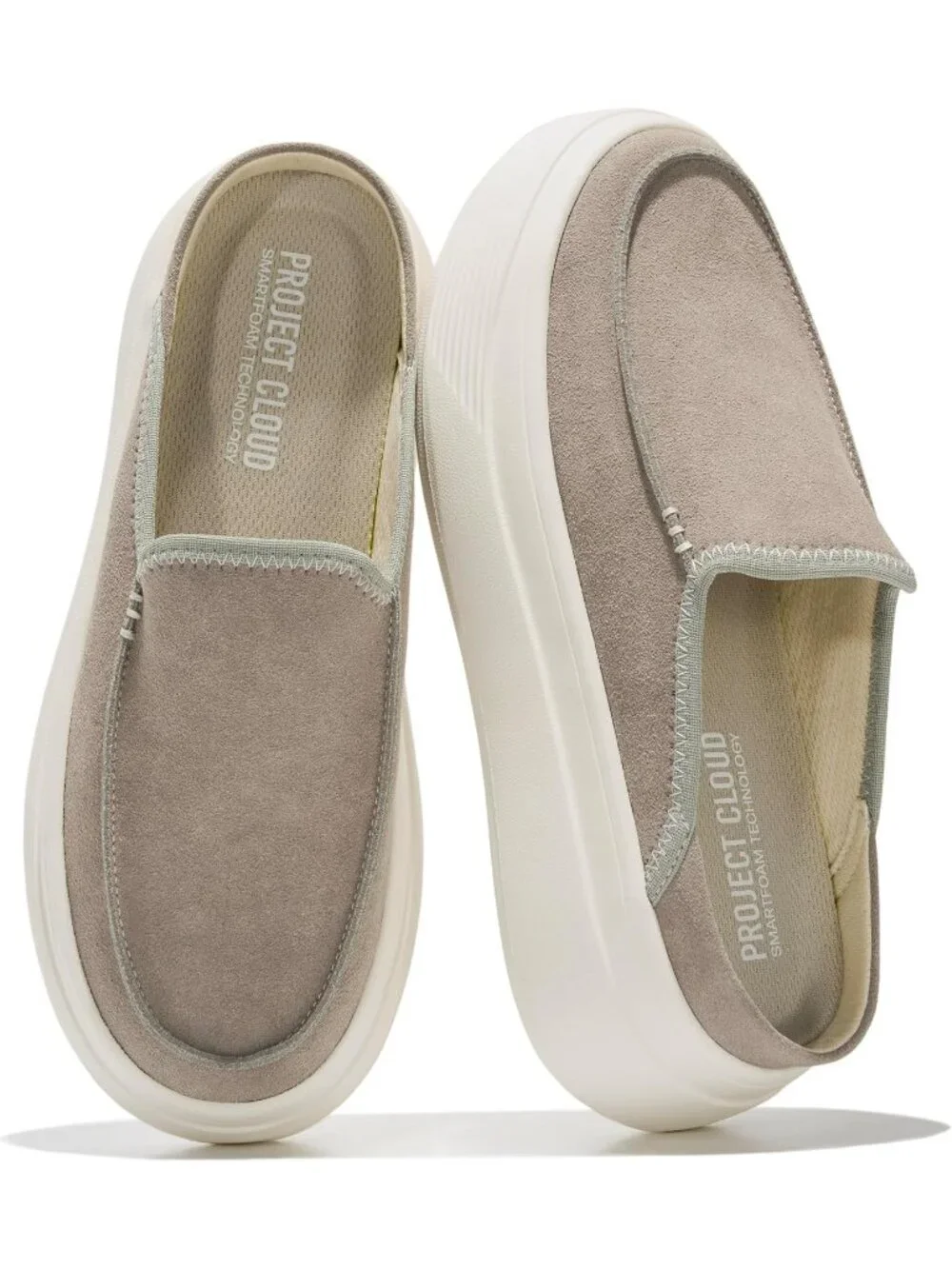 Women's Grey Suede Rubber Sole Clogs & Mules Stylish Non-Slip Loafers Shoes